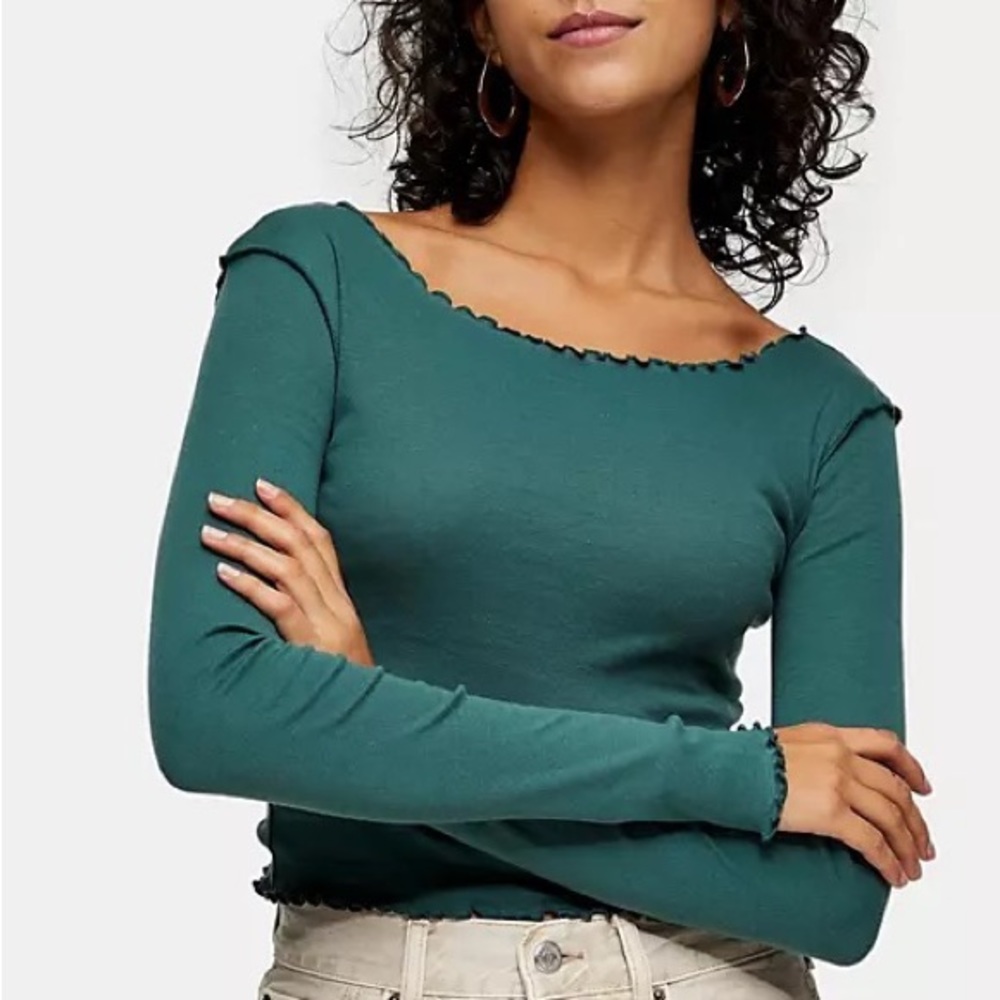 Topshop womens Turquoise Long sleeve Crop Top, size 6